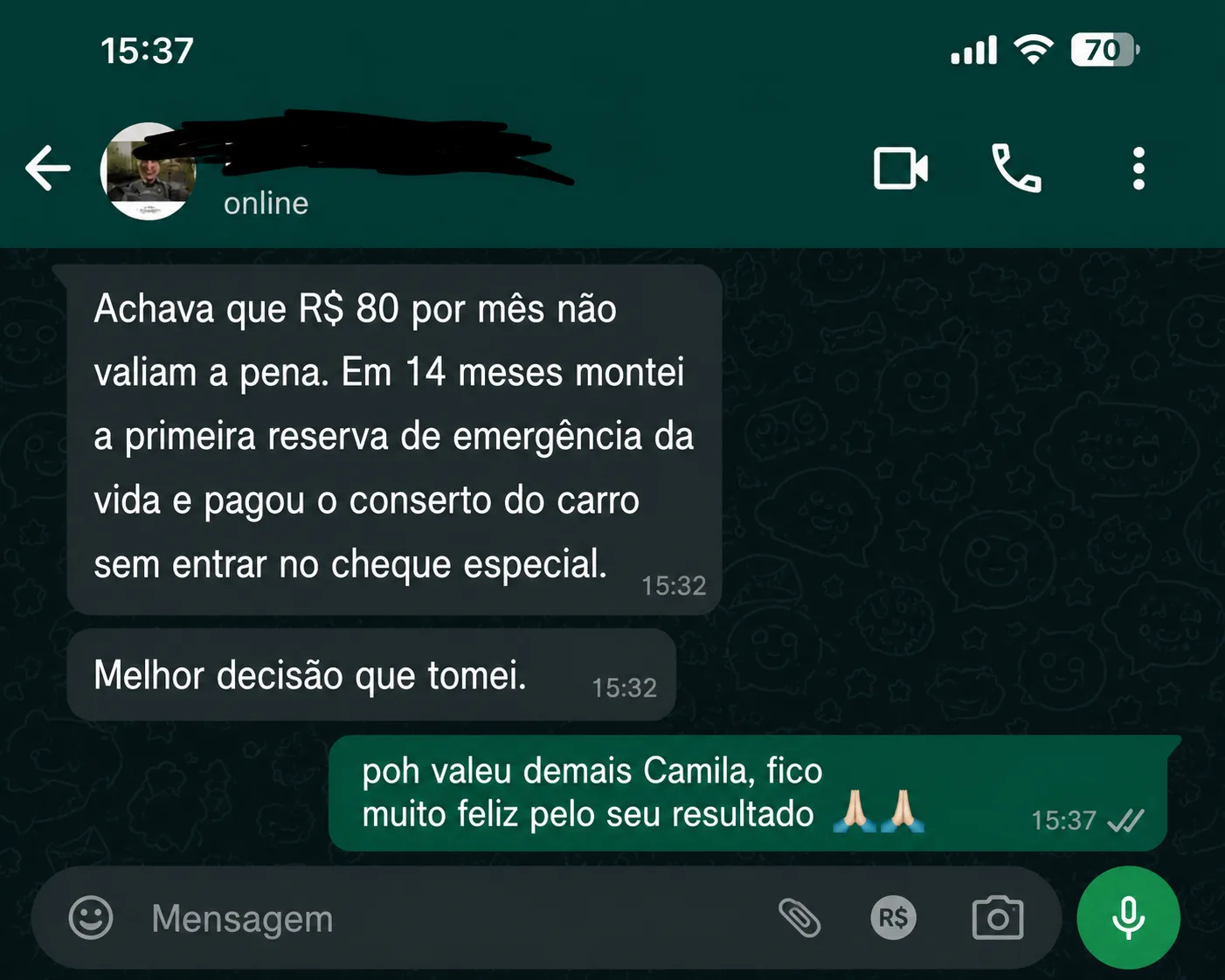 Depoimento no WhatsApp